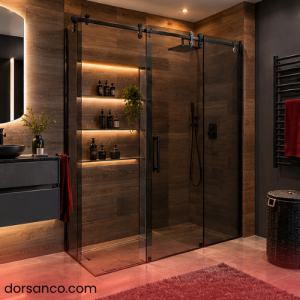 مدل کابین دوش شیشه ای دودی با درب ریلی