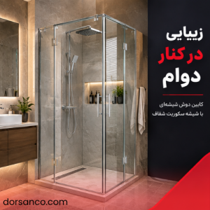 کابین دوش شیشه ای با شیشه سکوریت شفاف در حمام مدرن