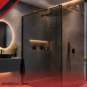 مدل کابین دوش شیشه ای دودی با فریم مشکی