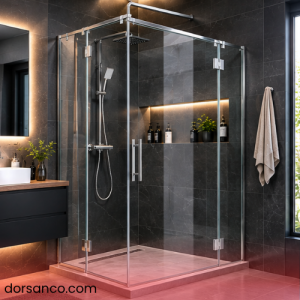 کابین دوش شیشه ای لولایی با شیشه سکوریت شفاف